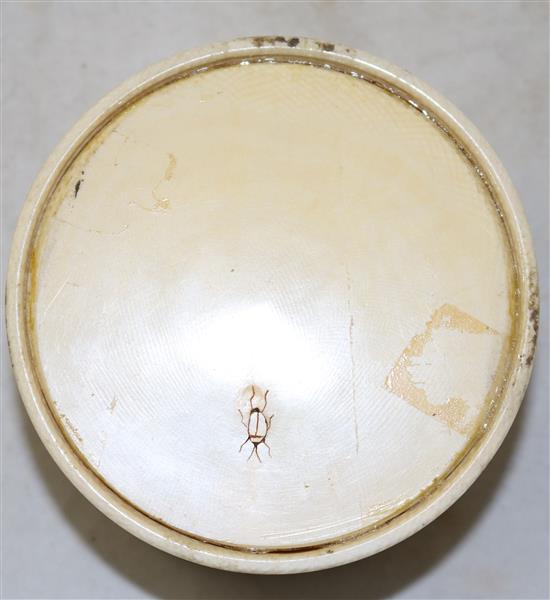 A Japanese ivory circular box and cover, early 20th century, diameter 9.5cm, re-glued